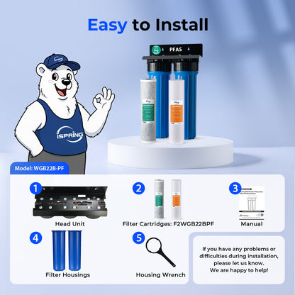 iSpring WGB22B-PF PFAS-Reducing Whole House Water Filter System, Also Removes Chlorine, Sediment, Rust, and Odor, SGS-Tested Reducing up to 99% of PFAS, 1” Inlet/Outlet