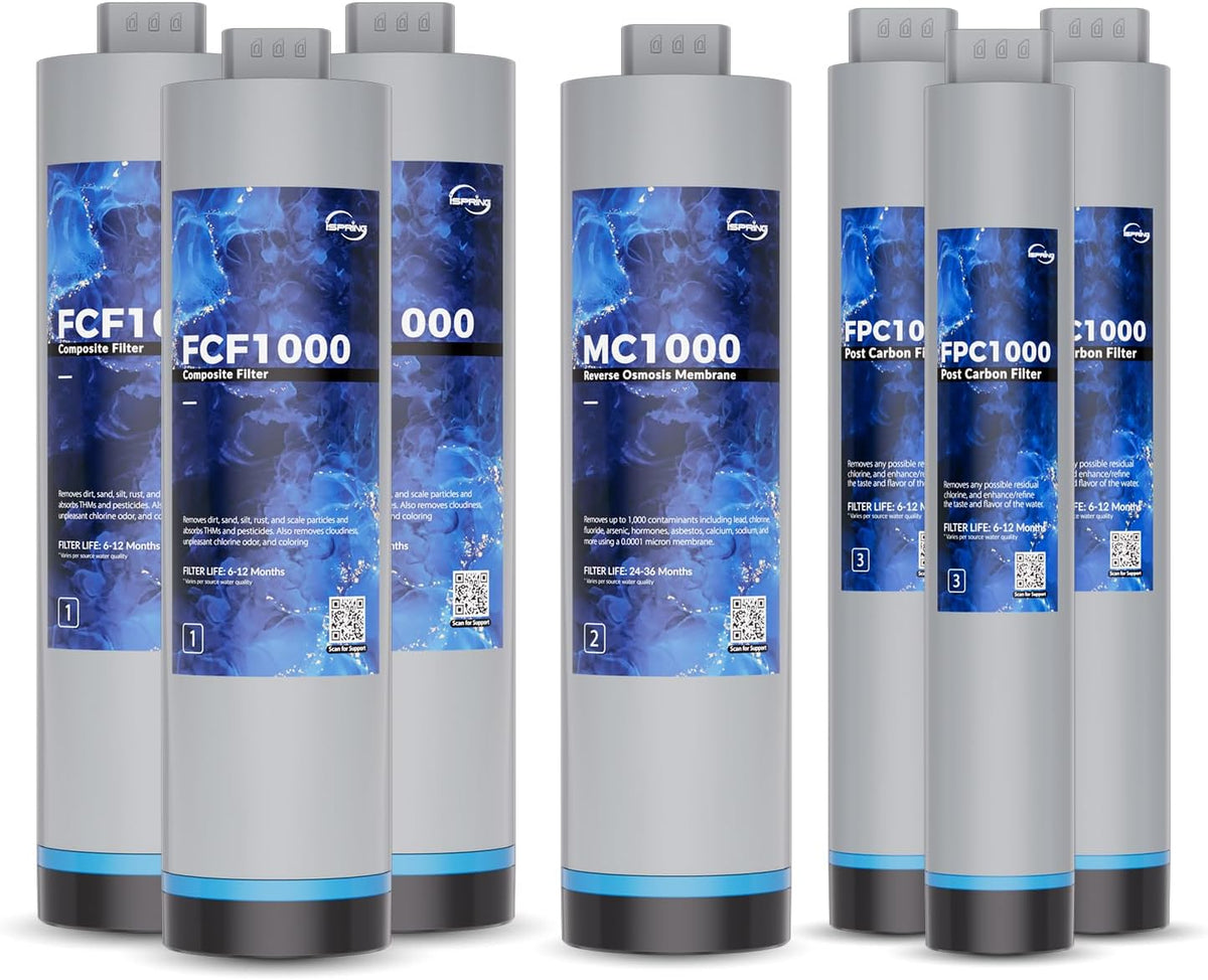 iSpring RO1000-BN Tankless Reverse Osmosis Water System, Removes Lead up to 98%, Reduces TDS and Over 1,000 Contaminants, 1000 GPD, 0.7 GPM Flow, w/ F7-RO1000 up to 3-Year Replacement Filter Set