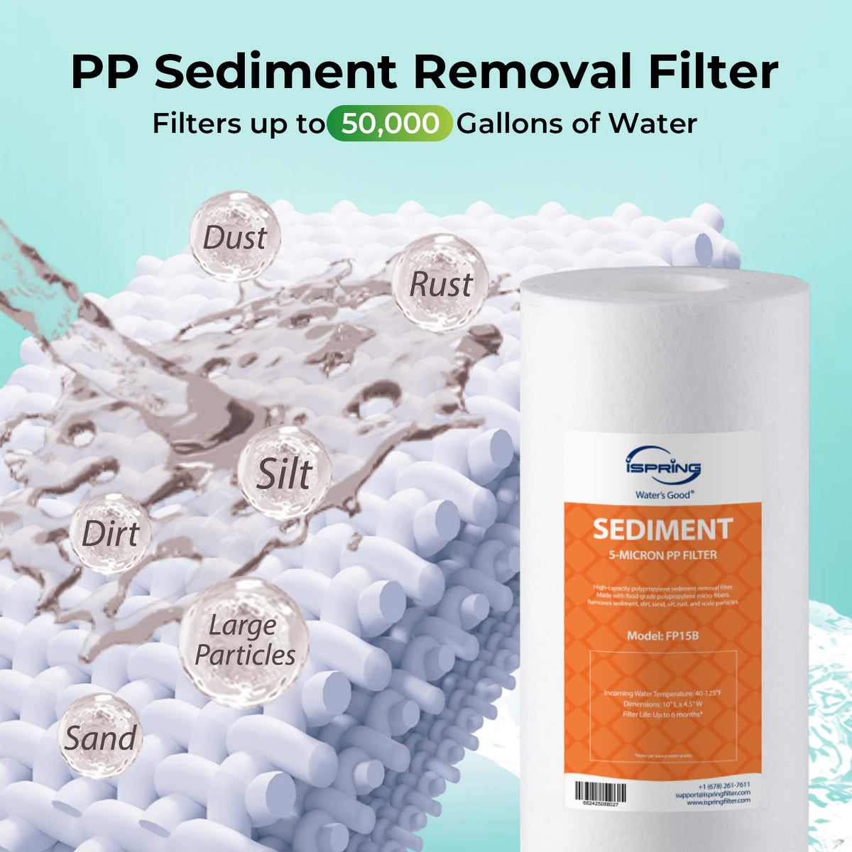 iSpring F3WGB31BKSNC Whole House Water Filter Replacement Pack, SGS-Tested to Remove up to 94.4% of Chloramine, Reduces Heavy Metals, Lead, Chlorine, Sediment, 10" × 4.5"; Filters, Fits WGB31B-KSNC