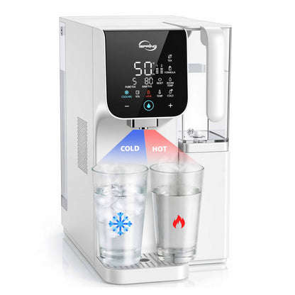 iSpring RCD100-THCW Hot &amp; Cold Countertop Reverse Osmosis System, Sleek White Finish, RO Water Filter Dispenser, 9 Temperature Options from 50¨C210¡ãF &amp; 6 Dispensing Volumes, TDS &amp; Filter Life Monitor, Plug and Play