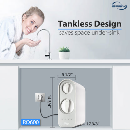 iSpring RO600-BN Tankless RO Reverse Osmosis Water Filtration System, 600 GPD Fast Flow, Brushed Nickel Faucet, 2.5:1 Pure to Drain Ratio