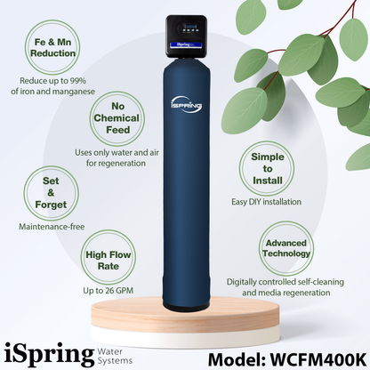 iSpring WCFM400K Whole House Central Iron and Manganese Water Filter Filtration System, Digital Controlled Automatic Regeneration and Air Injection, Set &amp; Forget