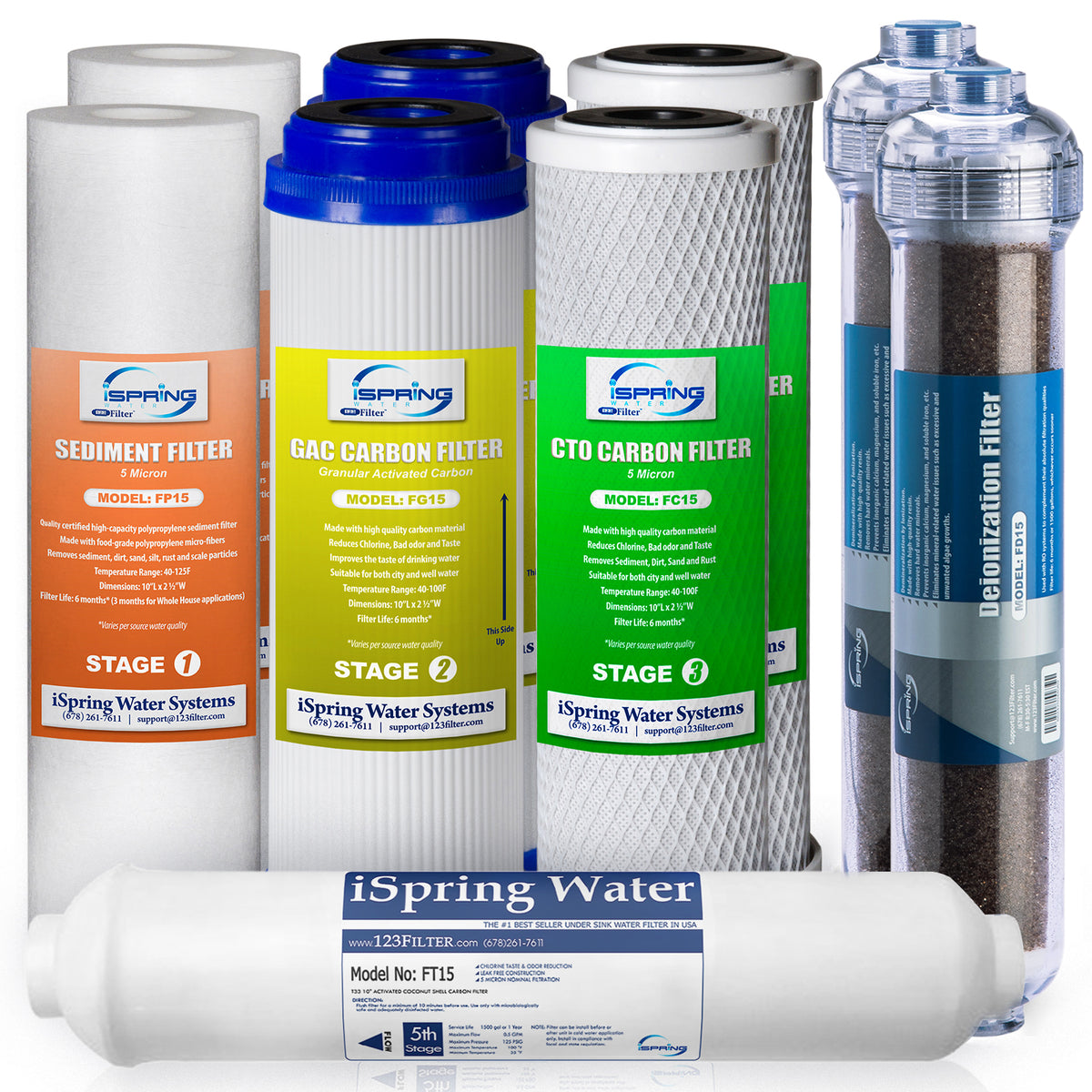 iSpring F9D 10" x 2.5"; Standard 1-Year Water Filter Replacement Cartridges with Deionization Filters, 9-piece