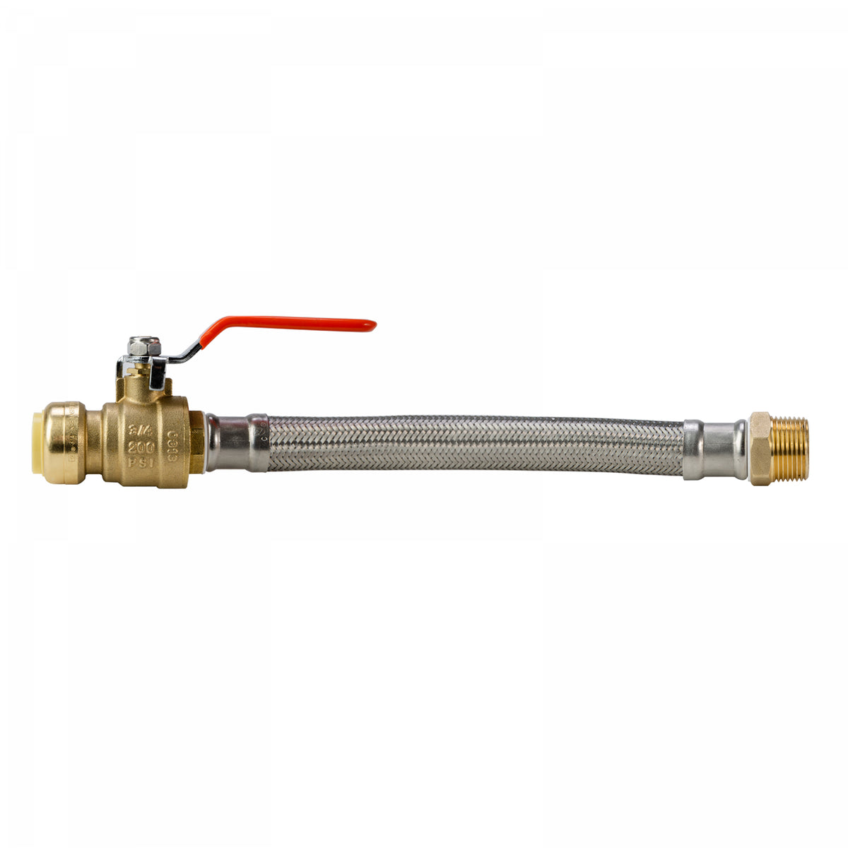 LittleWell AHPF12MNPT12 12 inch Braided Stainless Steel Hose Connector with Ball Valve, 3/4 inch Push-Fit x 3/4 inch Male NPT