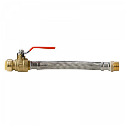 LittleWell AHPF12MNPT12 12 inch Braided Stainless Steel Hose Connector with Ball Valve, 3/4 inch Push-Fit x 3/4 inch Male NPT