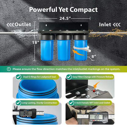 iSpring WGB31B-PFKS PFAS & Heavy Metals Removal 3-stage Whole House Water Filter System, SGS-Tested to Reduce Up to 99% PFOA & PFOS, 10” x 4.5” Filters, 1” Inlet/Outlet