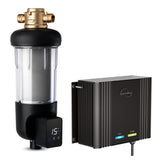 iSpring WSP50ARJ+EDV2 Whole House Spin-Down Sediment Filter &amp; Electronic Descaler Bundle, 50-Micron Reusable Filter Removes Sand, Dirt, Silt and Rust, Touch-Screen Auto-Flush, Limescale Build-up Solution