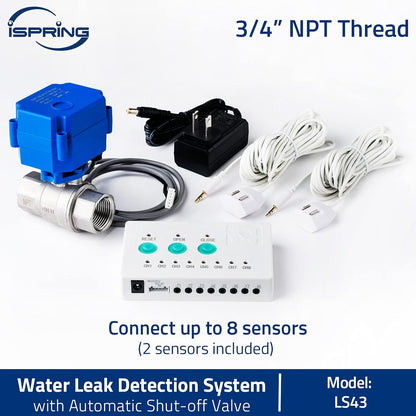 iSpring WSP50ARJBP+LS43 Auto Flushing Spin-Down Sediment Water Filter with Bypass, 50-Micron Jumbo Size Touch Screen Reusable Prefilter, w/ Auto Shut-Off Leak Detector Alarm System