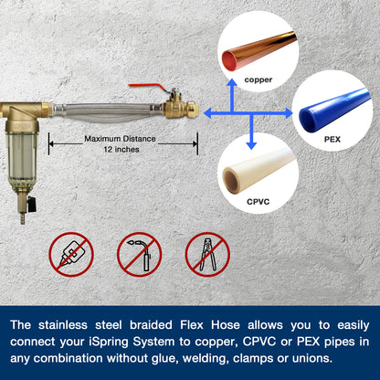 iSpring WSP50+AHPF12MNPT12X2 Reusable Spin Down Sediment Water Filter with Push Fit Ball Valve