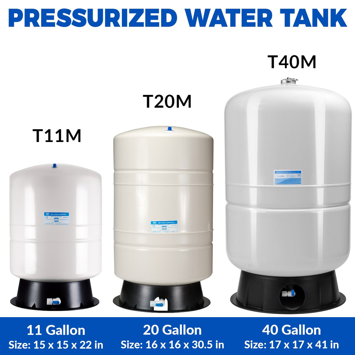 iSpring T40M 40 Gallon Pre-Pressurized Water Storage Tank for Reverse Osmosis RO Systems, Metal High Capacity RO Water Tank,White