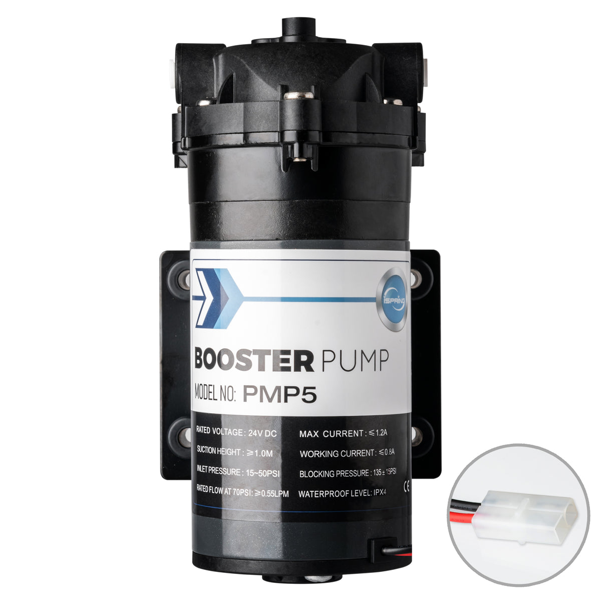iSpring PMP5 Booster Pump for 75 GPD, 100 GPD Reverse Osmosis Water Filter System, Black