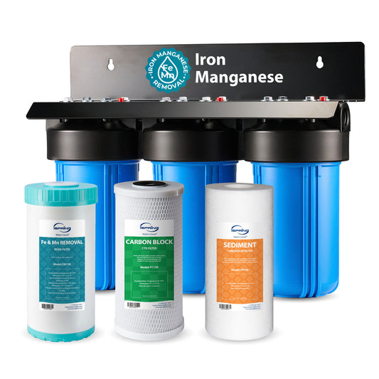 iSpring WGB31BM Whole House Water Filter System, Reduces Iron, Manganese, Chlorine, Sediment, Taste, and Odor, 3-Stage Iron Filter Whole House, 1" Inlet/Outlet