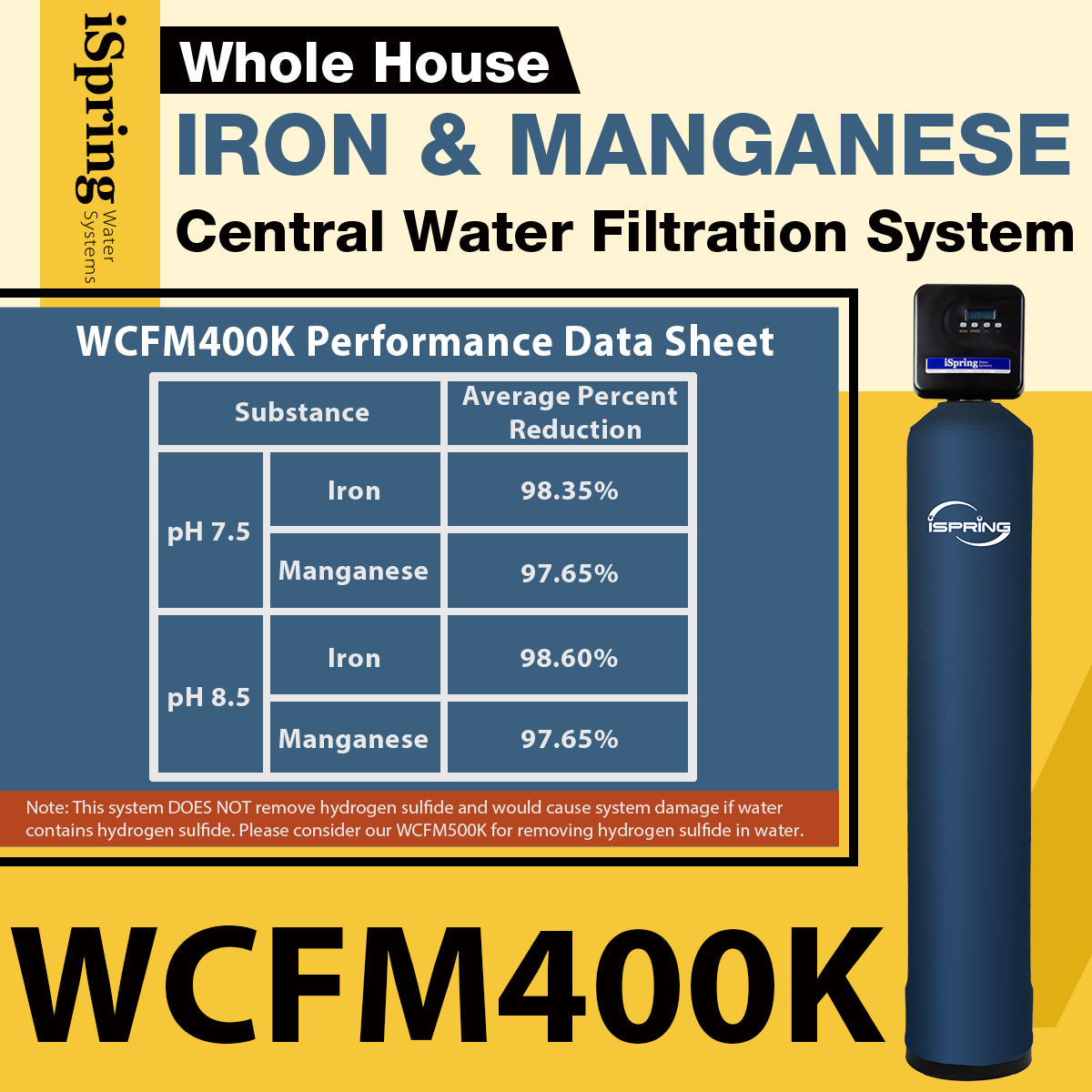 iSpring WCFM400K Whole House Central Iron and Manganese Water Filter Filtration System, Digital Controlled Automatic Regeneration and Air Injection, Set &amp; Forget