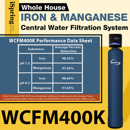 iSpring WCFM400K Whole House Central Iron and Manganese Water Filter Filtration System, Digital Controlled Automatic Regeneration and Air Injection, Set &amp; Forget