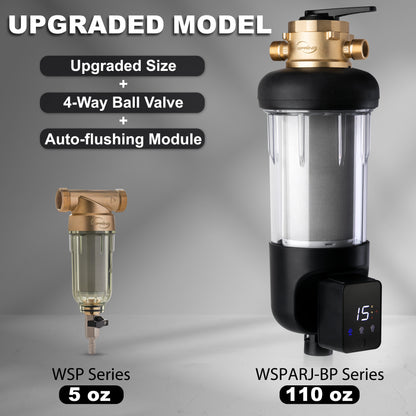 iSpring WSPARJ-BP Whole House Water Filter System Prefilter, Auto Flushing Spin Down Sediment Filter for Well Water, Integrated Bypass, 4-Mode Touch-Screen, Reusable, Jumbo Size