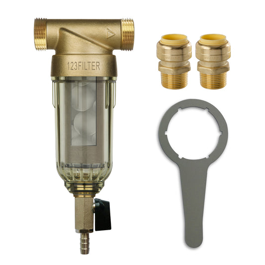 iSpring WSP-50SL+ACPF12MPT12x2 Reusable Spin Down Sediment Water Filter w/Siliphos, Alternative Water Descaler, Hot Water System Protector W/Push-Fit Plumbing Fittings