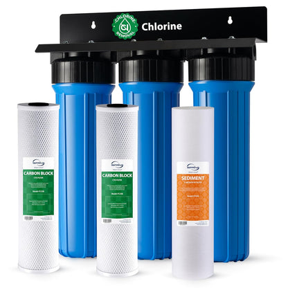 iSpring WGB32B Whole House Water Filter System, Highly Reduces Sediment, Taste, Odor, and up to 99% Chlorine, 3-Stage w/ 20-Inch Sediment and Carbon Block Filters