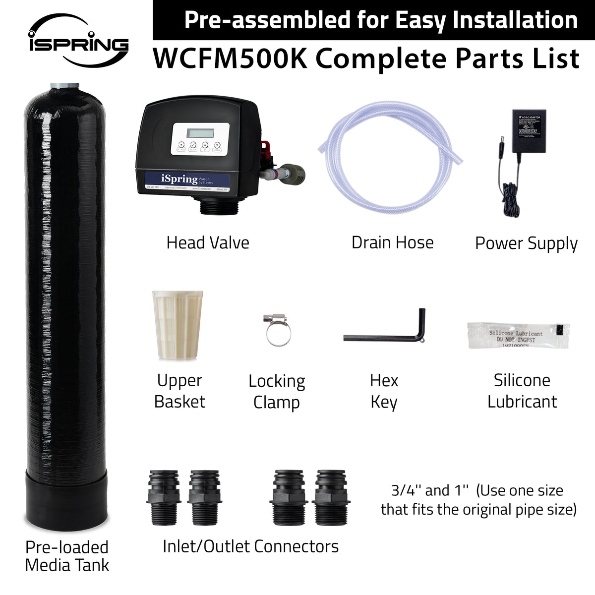 iSpring WCFM500K Iron, Manganese, and Hydrogen Sulfide Water Filtration System, Whole House or Well Water, Set &amp; Forget, Last up to 10 Years