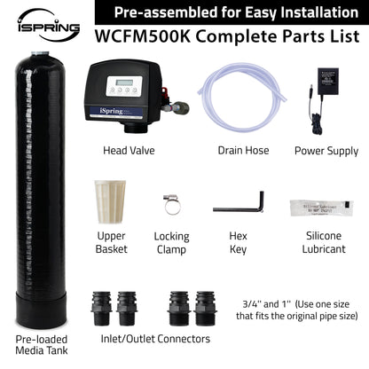 iSpring WCFM500K Iron, Manganese, and Hydrogen Sulfide Water Filtration System, Whole House or Well Water, Set &amp; Forget, Last up to 10 Years
