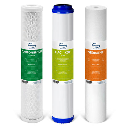 iSpring F3WCB32KS 20" x 2.5"; Whole House Water Filters for WCB32 Series Water Filter Systems, Includes Sediment, GAC KDF, and Carbon Block Filters