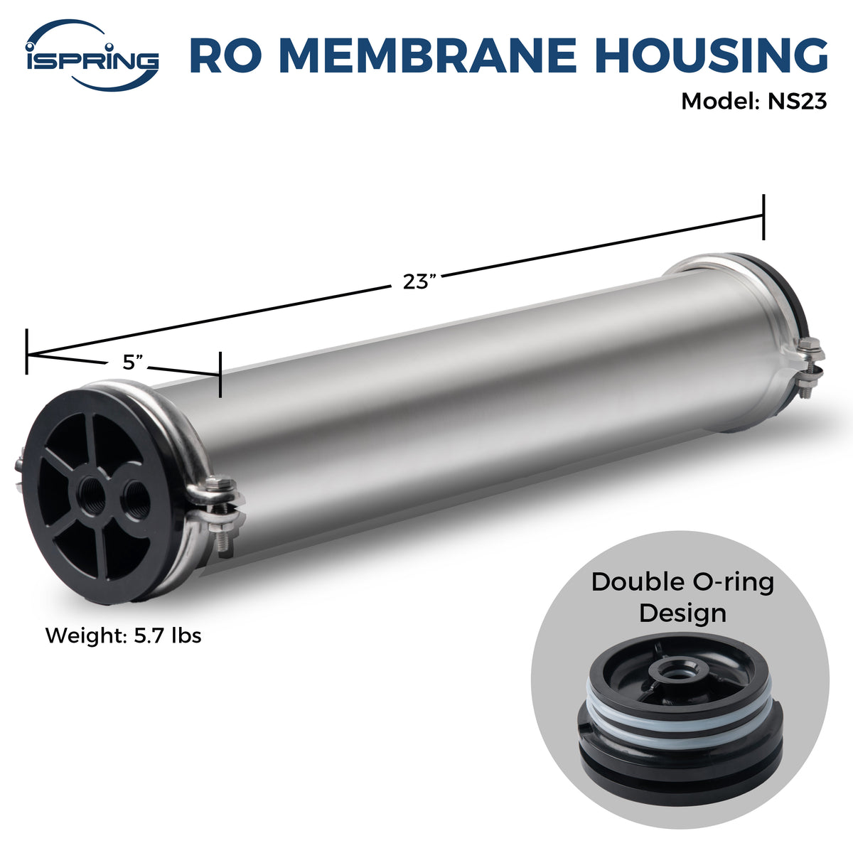 iSpring NS23 Stainless Steel Reverse Osmosis Membrane Housing with Cap for CRO1000 & CRO2000