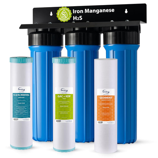 iSpring WGB32B-MKS Whole House Water Filter System, Reduces Sediment, Iron, Hydrogen Sulfide, PFAS, Lead, Chlorine, Chloramine, Manganese, 3-Stage Whole House Water Filtration System