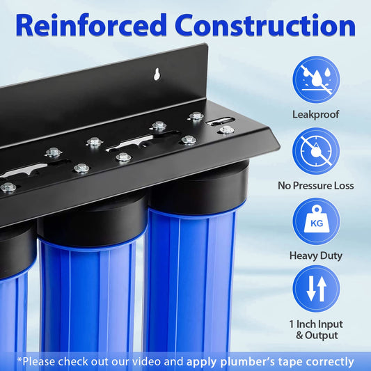 iSpring WGB32B Whole House Water Filter System, Highly Reduces Sediment, Taste, Odor, and up to 99% Chlorine, 3-Stage w/ 20-Inch Sediment and Carbon Block Filters