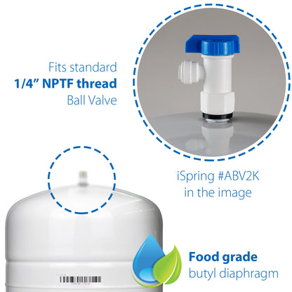 iSpring T32M Pressurized Water Storage Tank with with Ball Valve for Reverse Osmosis RO Systems, 4 Gallon