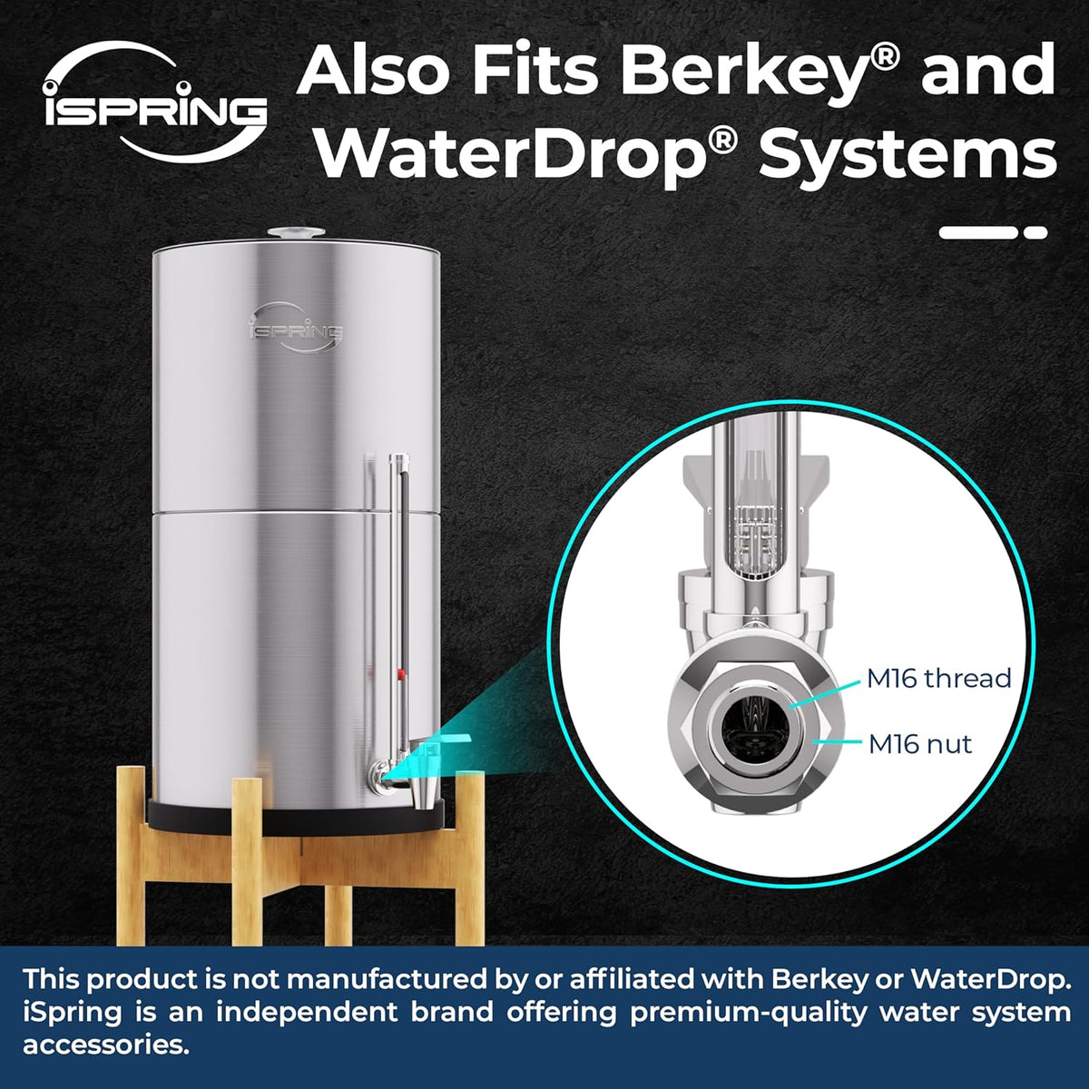 iSpring Sight Glass Spigot with A Clear View Water Level, Compatible with Berkey® and Waterdrop® Gravity-Fed Water Filtration System, Stainless Steel Food-Grade Material
