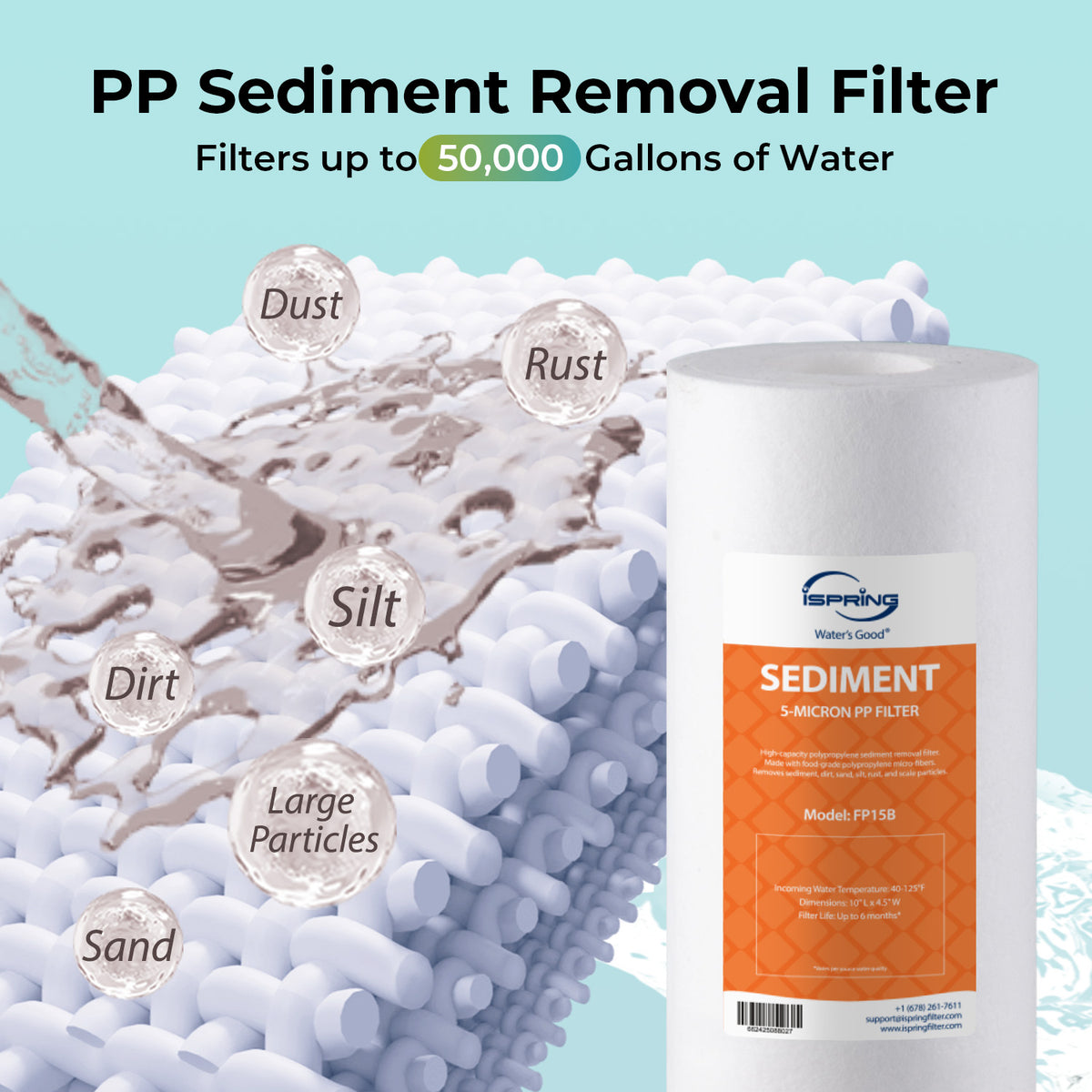 iSpring F3WGB31BKS Whole House Water Filter Replacement Pack, Reduces Heavy Metals, Lead, Hydrogen Sulfide, Chlorine, Sediments, Up to 12 Months, 10" × 4.5", Fits WGB31B-KS
