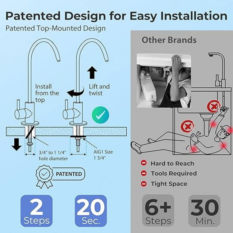 iSpring RCC7P-BLK, 5-Stage Reverse Osmosis System with Booster Pump, Up to 2:1 Pure to Drain RO Water Filtration System, Sleek Black RO Faucet, TDS PFAS Microplastic Removal, Patented Top-Mounted Faucet Design for Easy Installation