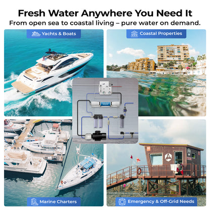 iSpring BRO900 Onboard Seawater Desalination System, 900 GPD High-Pressure RO Watermaker with Built-in UV, Automatic Membrane Flush & Suction Pump for Marine Use