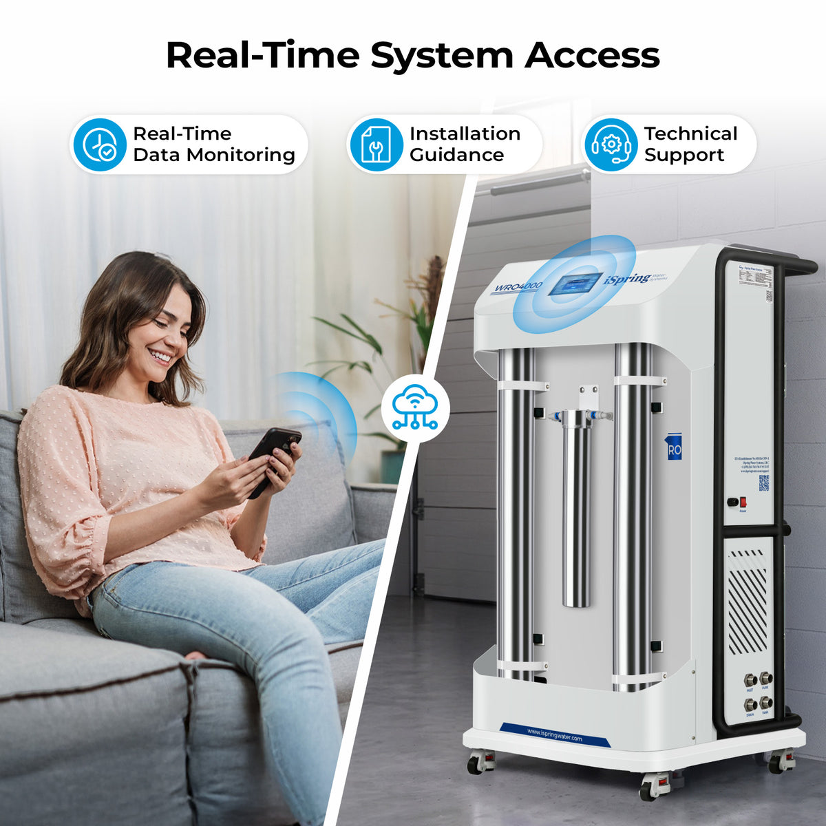iSpring WRO4000 6-Stage Whole House Reverse Osmosis System, Reduces TDS, Heavy Metals, PFAS, Fluoride, and 1000+ Contaminants, Auto-tune with Smart Sensors, 2:1 Pure to Drain, Up to 4000 GPD
