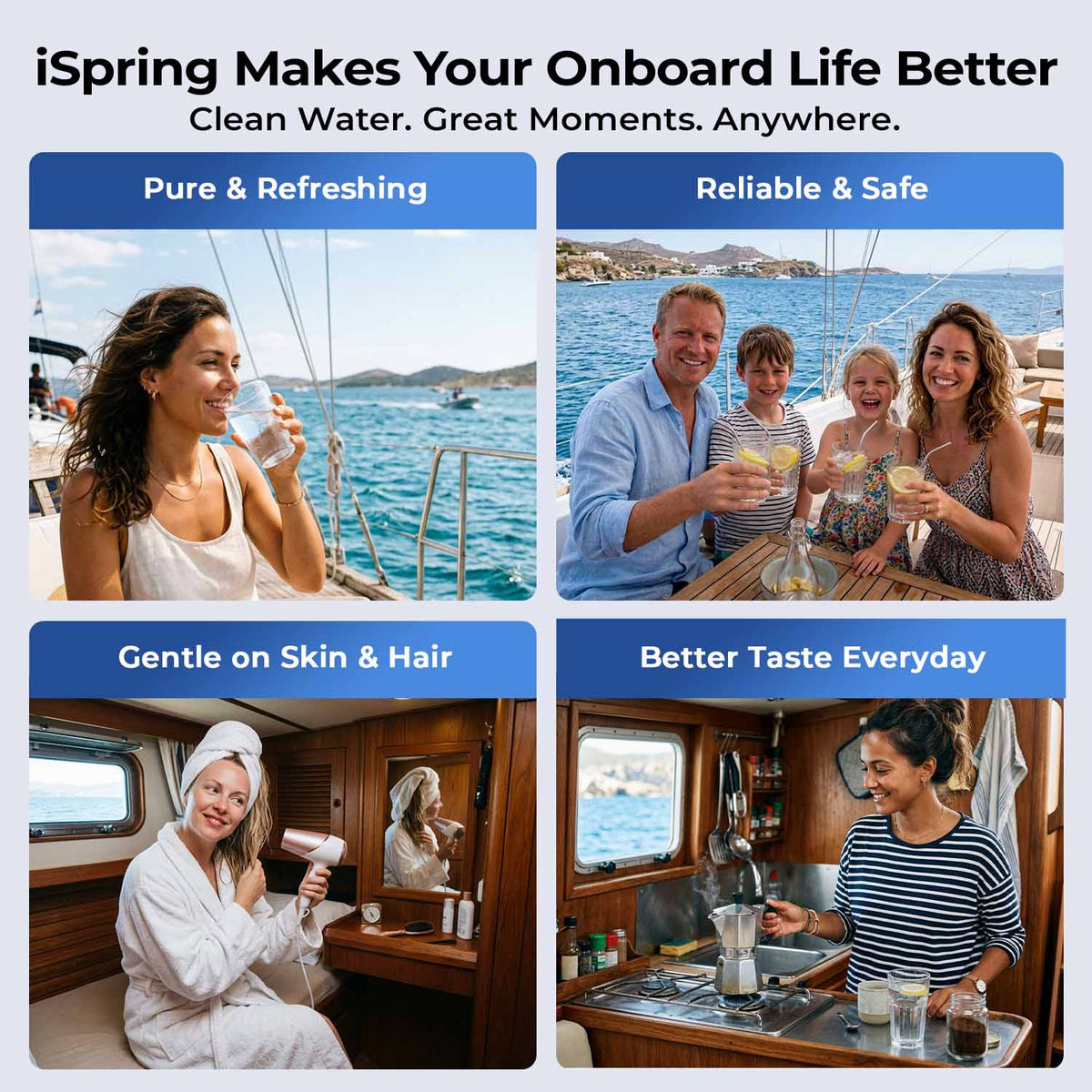 iSpring BRO900 Onboard Seawater Desalination System, 900 GPD High-Pressure RO Watermaker with Built-in UV, Automatic Membrane Flush & Suction Pump for Marine Use